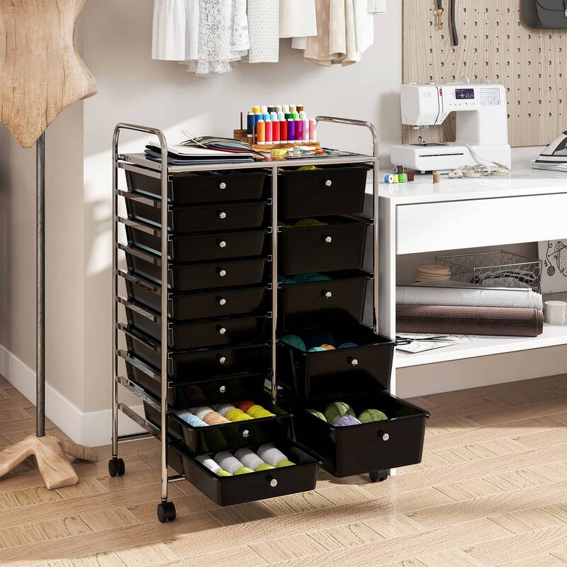 Costway 15-Drawer Trolley with Chrome Plated Metal Frame & Lockable - See Details