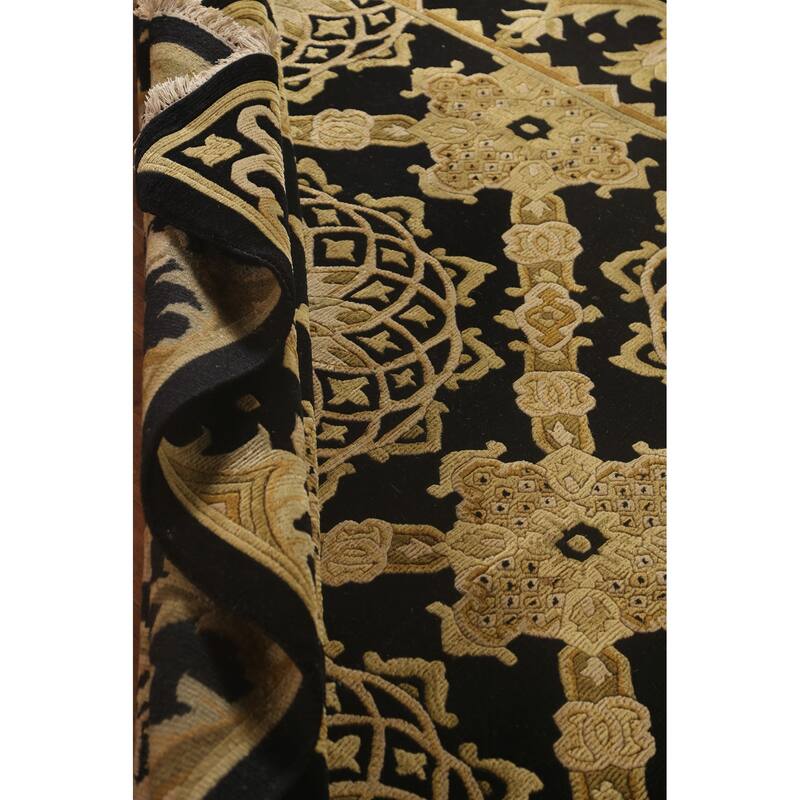 Black & Gold Agra Indian Area Rug Handmade Wool Carpet - 6'2"x 9'4"