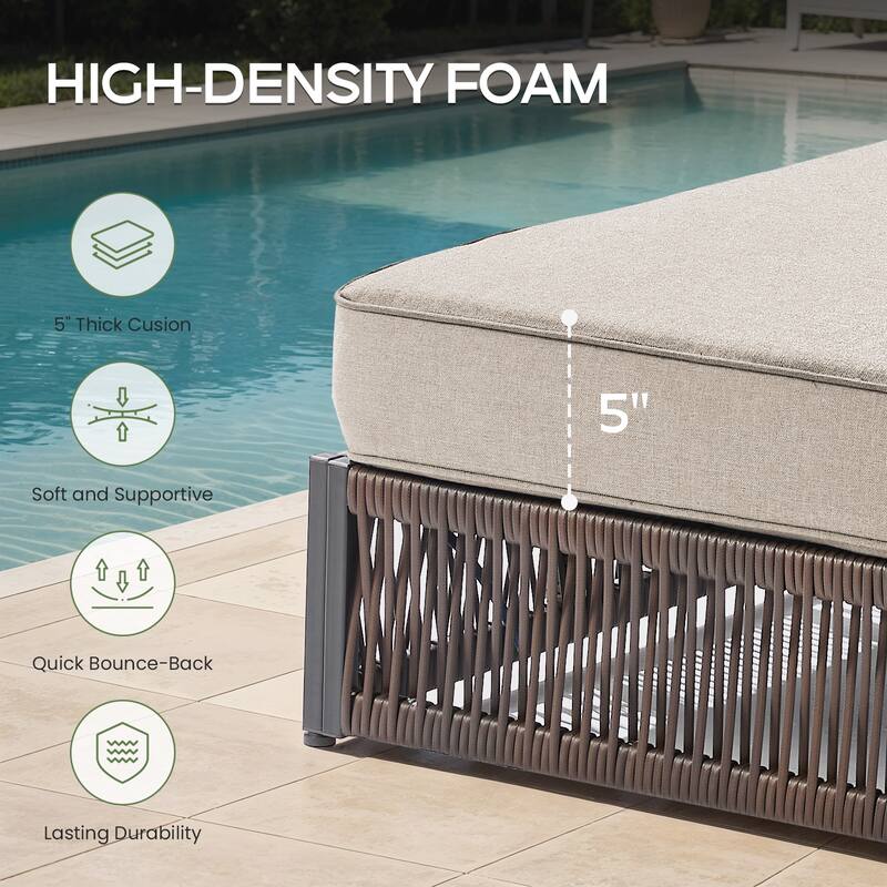 ArcoBay 6-Piece Brown Wicker Outdoor Patio Chaise Lounge with 5-Inch Thick Cushions and Side Table