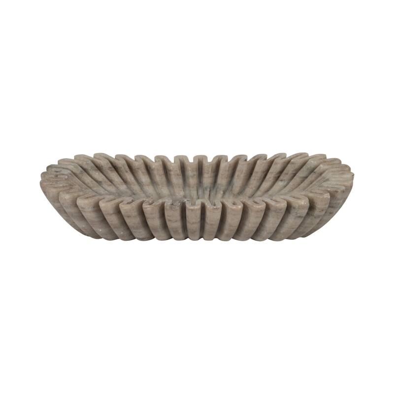 Decorative Wavy Marble Bowl with Ribbed Texture -Home Decor - 16", Tan