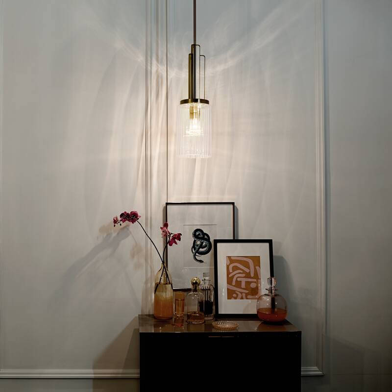 Kichler Kimrose 1 Light Mini Pendant with Clear Fluted Glass in Brushed Natural Brass