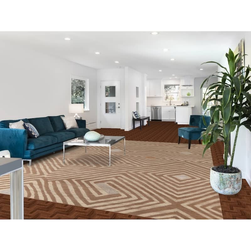 Geometric Modern Area Rug Hand-Knotted Oriental Wool Carpet - 8'11" x 11'8"