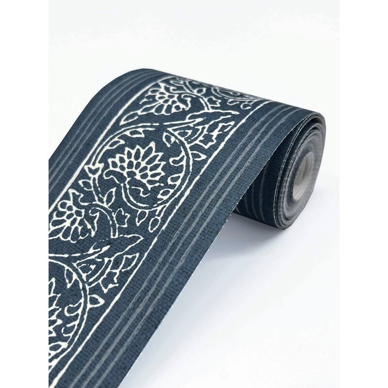 Chesapeake Carved Floral Blue Trim Wall Border