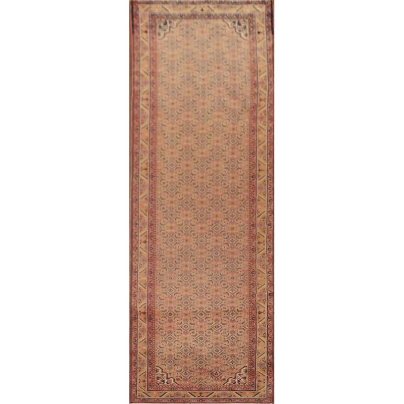 All-Over Mahal Persian Vintage Runner Rug Hand-Knotted Wool Carpet - 3'9" x 13'4"