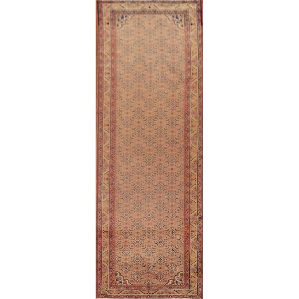 All-Over Mahal Persian Vintage Runner Rug Hand-Knotted Wool Carpet - 3'9" x 13'4"