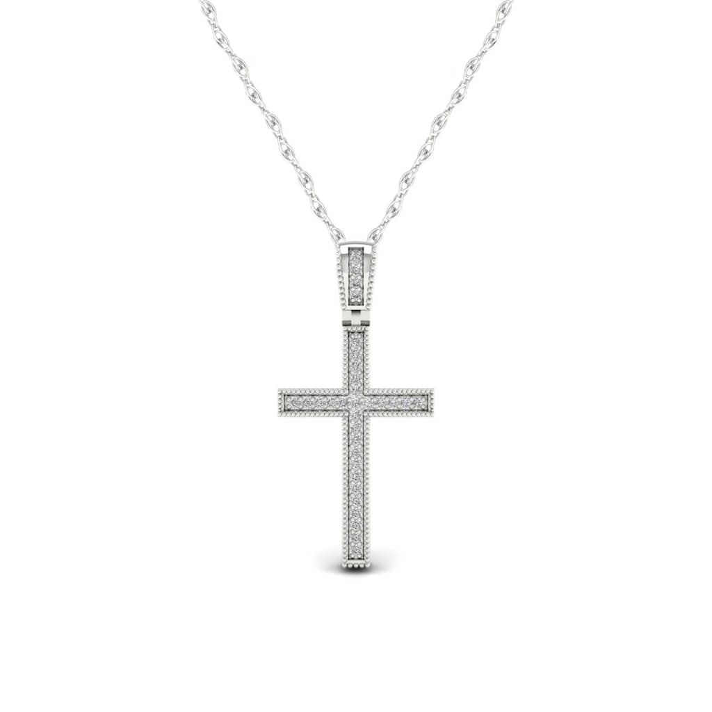 S925 Sterling Silver 1/10ct TDW Diamond Cross Necklace - White H-I