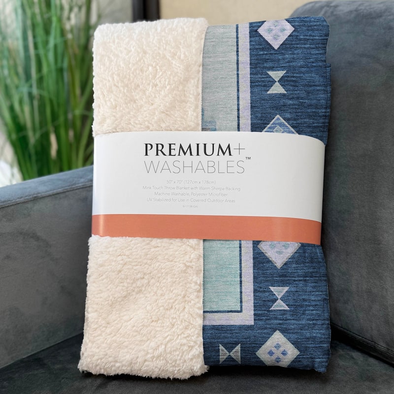 Premium Machine Washable ASB177 Boho Tribal Sherpa Throw Blanket