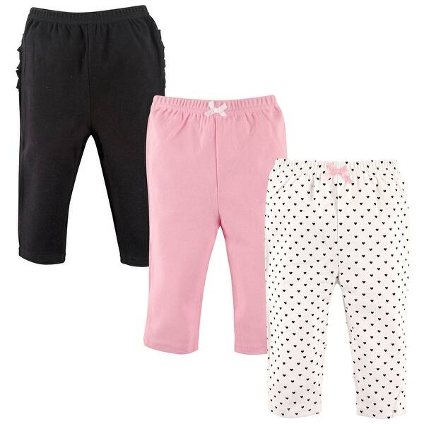 slide 1 of 1, Hudson Baby Infant Girl Cotton Pants 3pk, Black Hearts 0-3 Months - Black Hearts