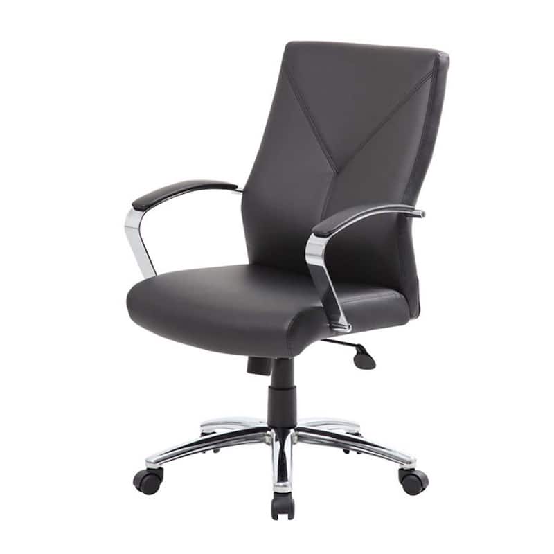 Roe Executive Swivel Chair, High Back Black Faux Leather, Chrome Metal