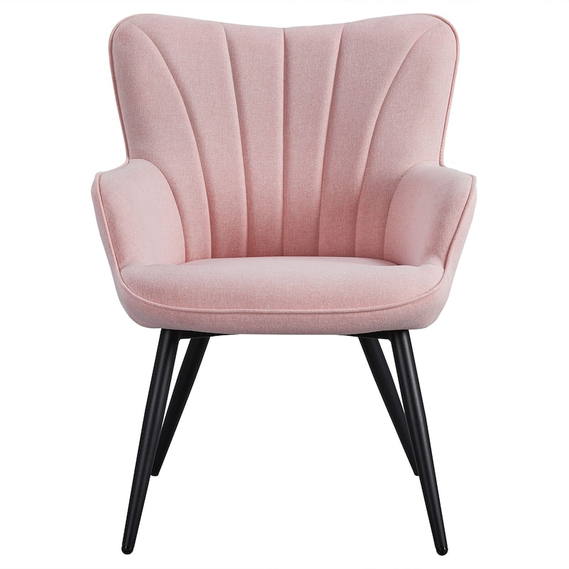 Yaheetech Modern Fabric Accent Chair Pleated Curved Back Armchair