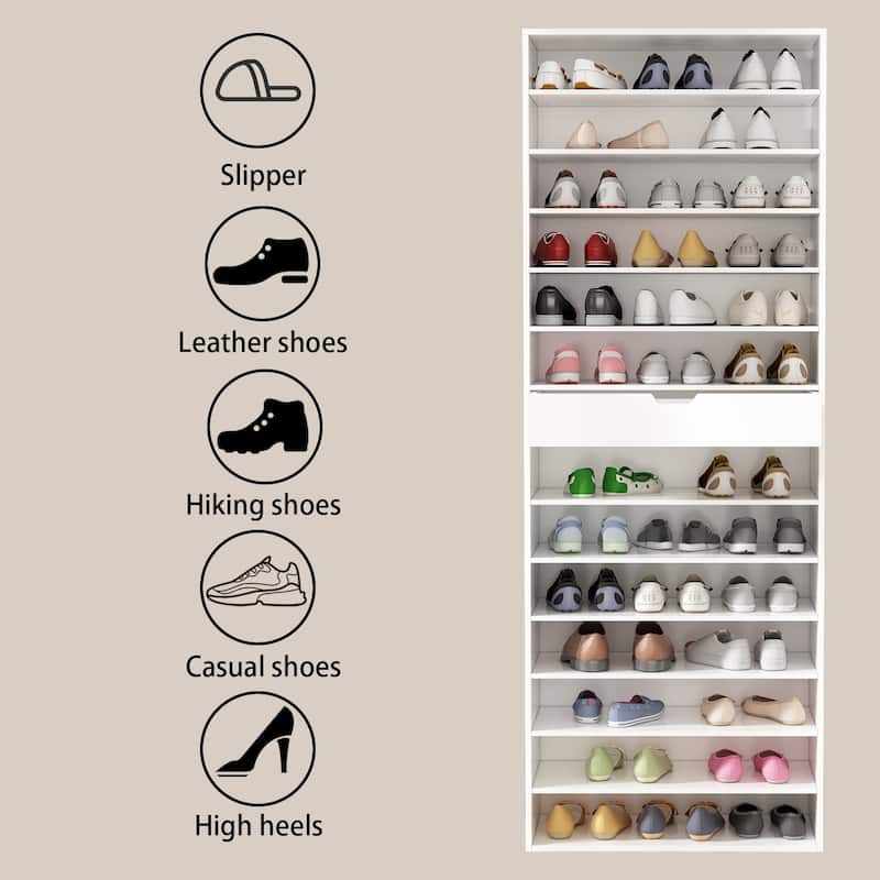 Maximize Entryway Space: 78.18"H White Shoe Storage Cabinet Shelf