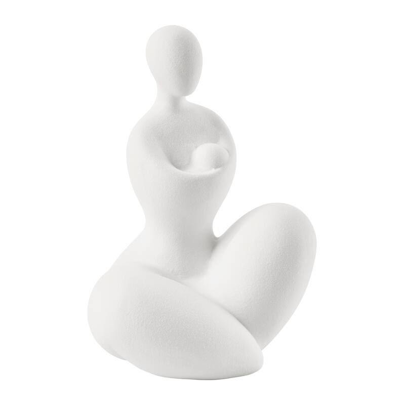 Hans White Abstract Mother Embracing Child Matte Ceramic Sculpture