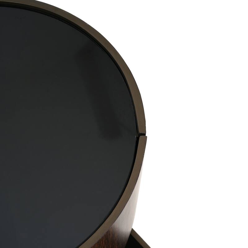MDF Italian High-Grade Double-Layer Storage Round Side Table, Brown and Black Color
