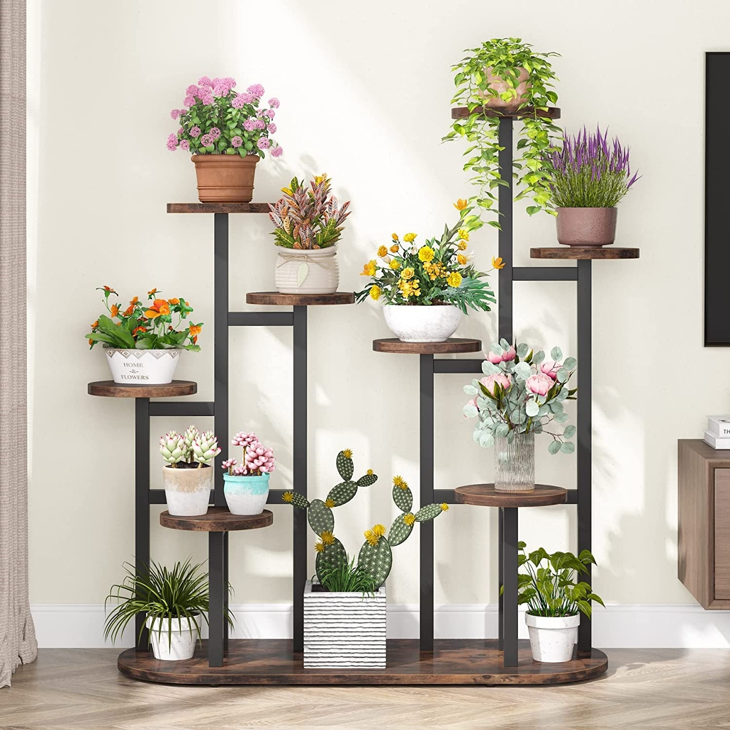 5-Tier Tall Indoor Plant Stand, Large Plant Shelf with 10PC S Hanging Hooks  - Bed Bath & Beyond - 36002026