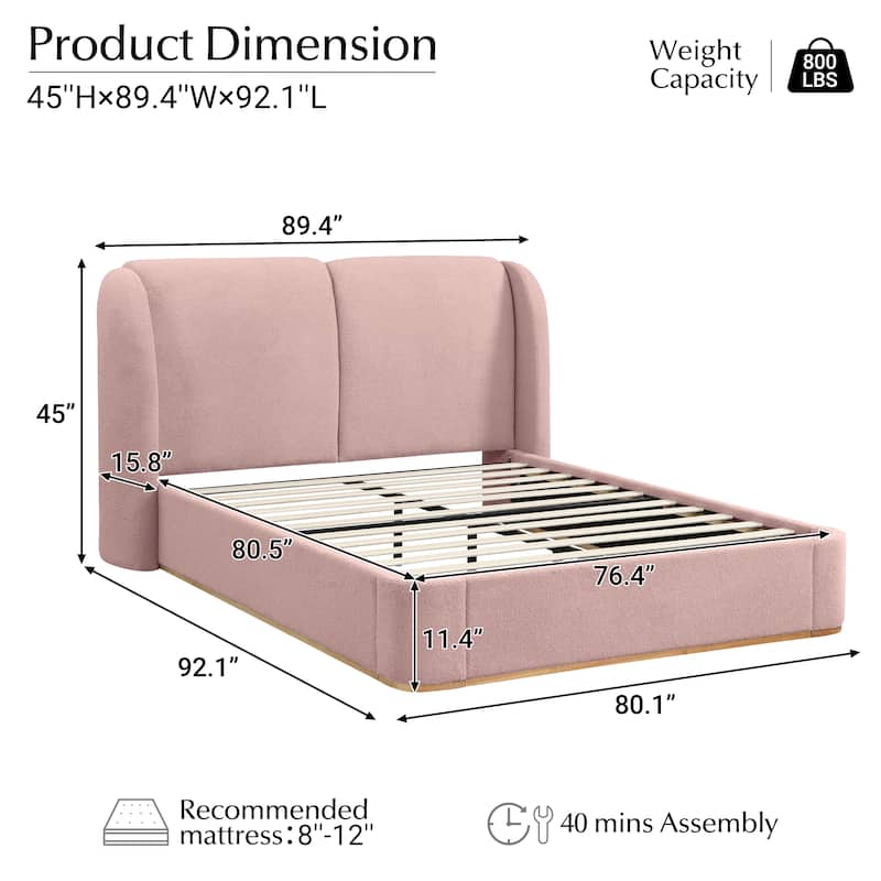 Christopher Knight Home - Valerian Boucle Upholstered Platform Bed with Double-Pillow Headboard