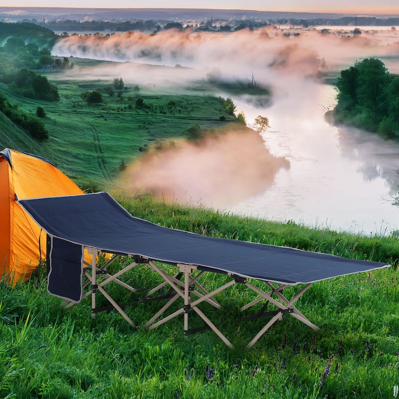 Folding Camping Cot for Adults with Carry Bag,Side Pocket,Outdoor Portable Sleeping Bed for Travel,Camp,Vacation