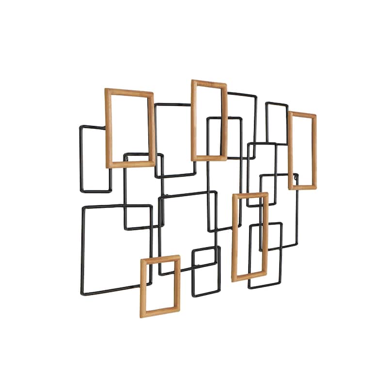 Metal Geometric Overlapping Wire Square Wall Decor with Gold Accents - Black - Roche River Decor