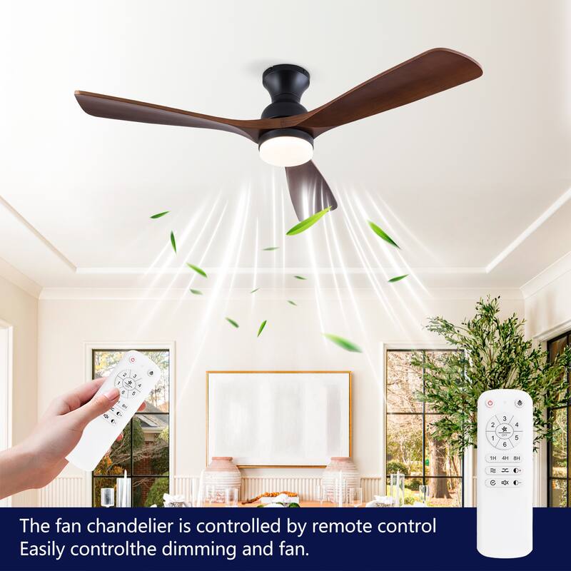 52 Inch Ceiling Fans With Lights,3 Color Dimmable LED,3 Solide Wood Blades Ceiling Fan with Remote Control Reversible DC Motor