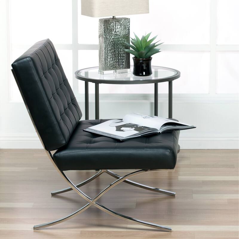 Attriom Bonded Leather and Metal Armless Mid Century Accent Chair - 30.25 x 26 x 34.75"