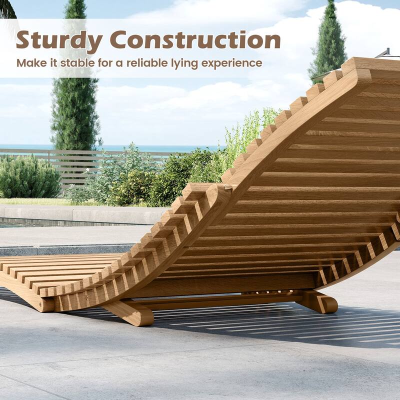 Gymax 2PCS Outdoor Folding Teak Wood Chaise Lounge Chair w/Curved