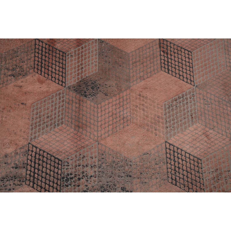 Machine Made Oriental Polyester Carpet Modern Geometric Coral Modern Area Rug - 7' 5'' X 5' 2''