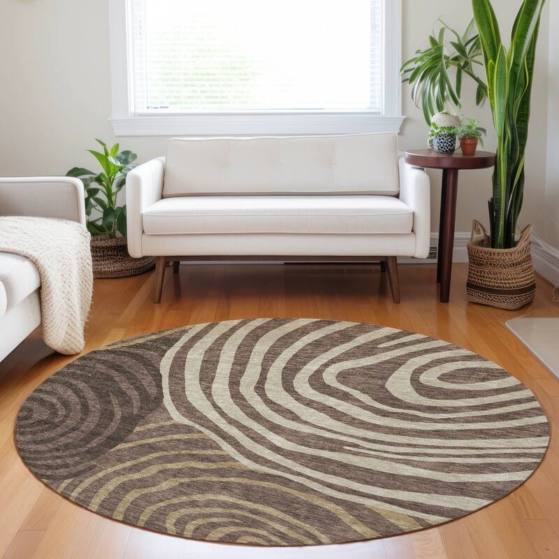 Premium Washable Super Soft Modern Mesmerize Mayfield Rug - Fudge - 8' x 8' - Round