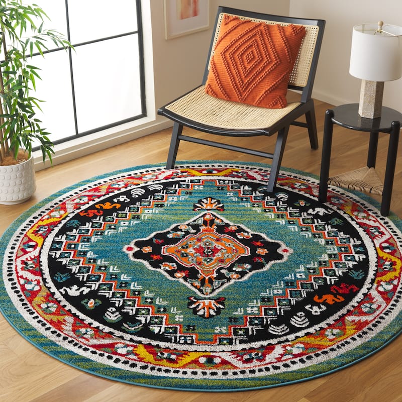 SAFAVIEH Vintage Hamadan Meta Rug - 6'7" Round - Green/Black