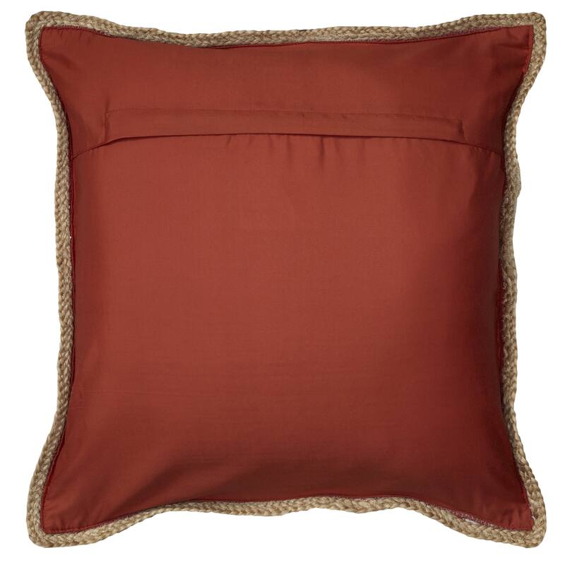 Sevita Solid Cardinal Red Jute Bordered Throw Pillow