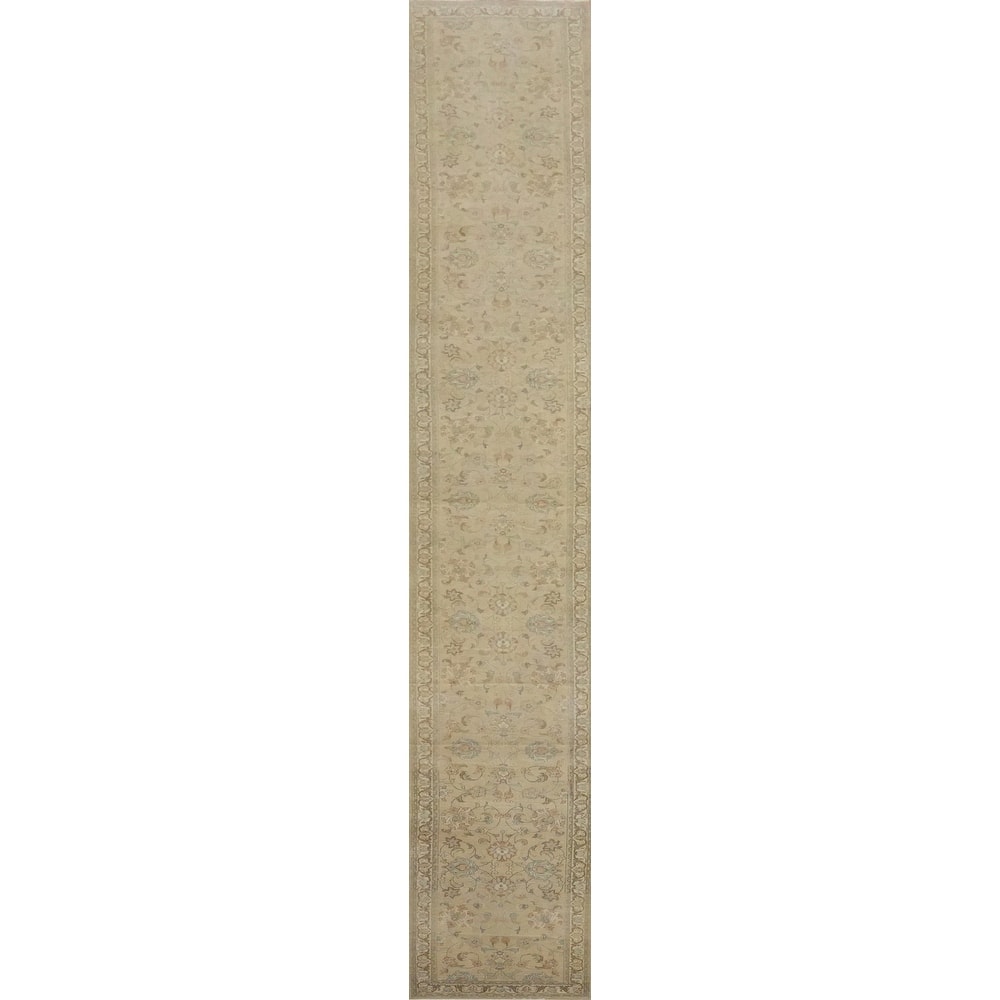 Hand Knotted Oriental 100% Wool Carpet Traditional Floral Beige & Ivories Tabriz Runner Rug - 19' 11'' X 2' 8''