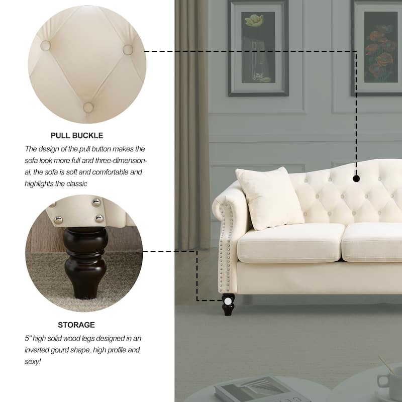 Chesterfield 79" Velvet Tufted Sofa with Pillows