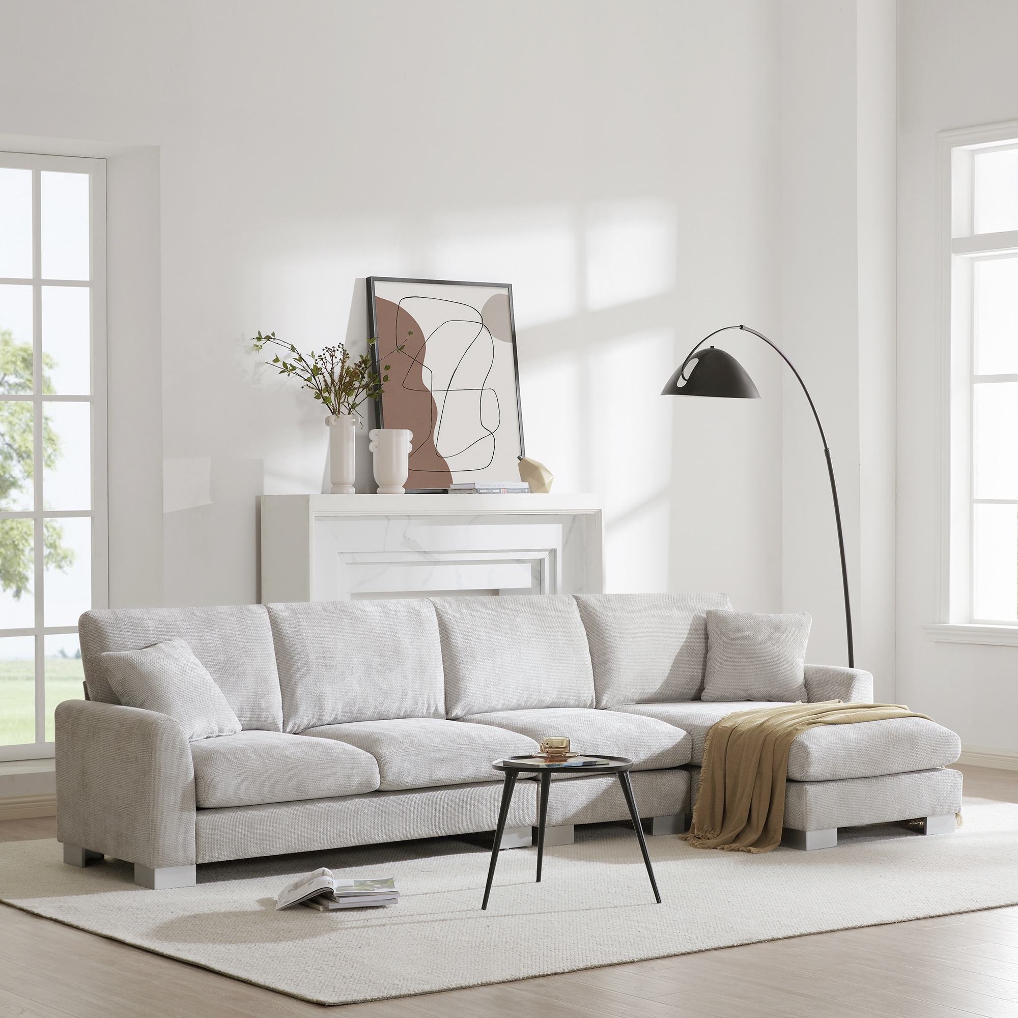 5 Seater Upholstered Recliner Sofa with Removable Cushion and Pillows Light Grey