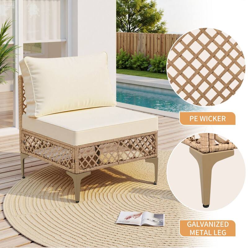 7 Pieces Wicker Rattan Outdoor Sectional Conversation Set with Coffee Table