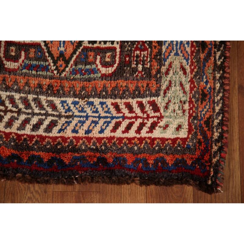 Vegetable Dye Shiraz Persian Antique Area Rug Hand-Knotted Wool Carpet - 5'7"x 8'2"