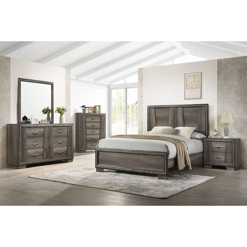 Janine Mid-Century Modern Panel Bedroom Set Grey