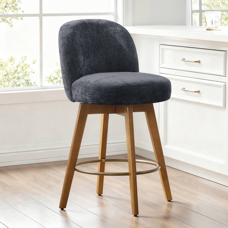26" Upholstered Swivel Counter Stool With Solid Wood Frame - 37.8"H x 19.7"W x 23.2"D - Set of 2 - Grey