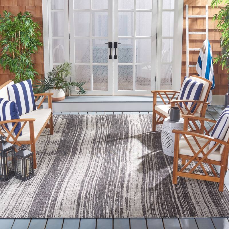 SAFAVIEH Courtyard Stephanie Indoor/ Outdoor Waterproof Patio Backyard Rug - 4'5" x 6'5" - Black/Grey