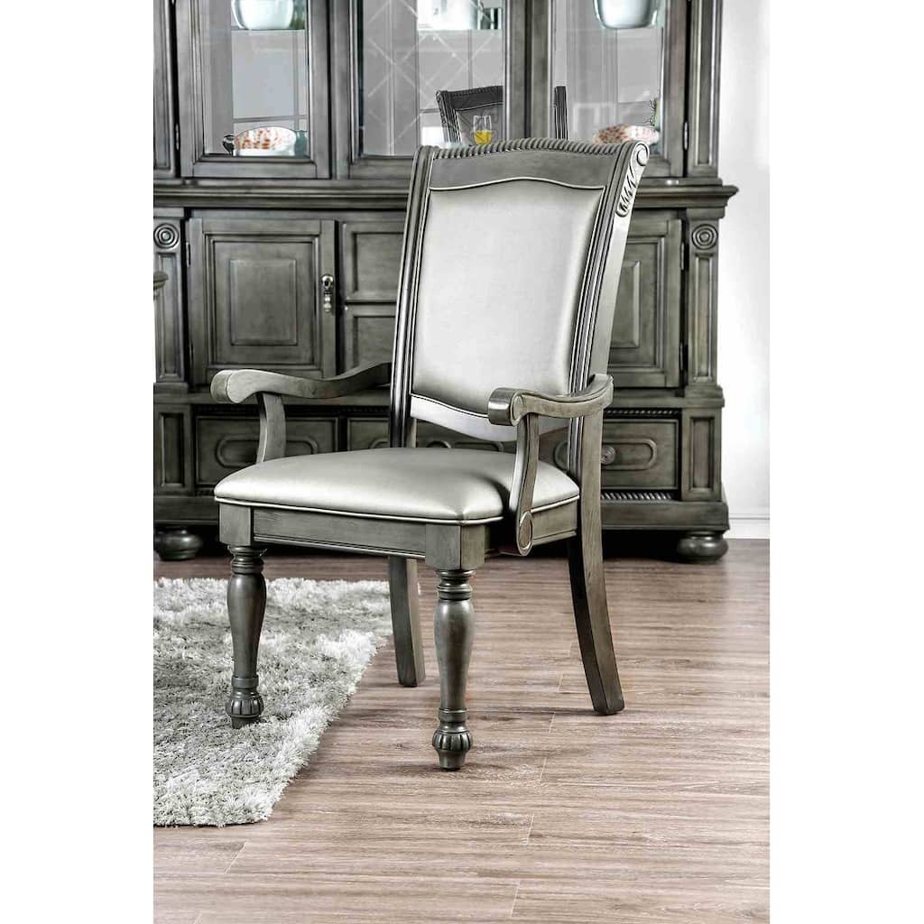 Gray Silver Finish Formal Arm Chairs Set