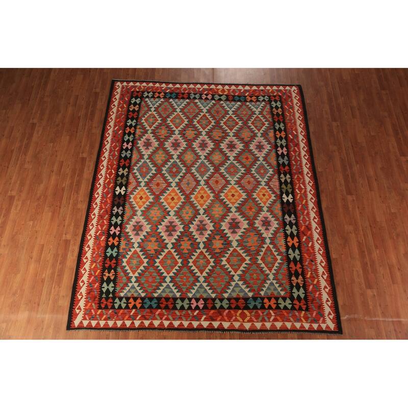 Trellis Kilim Oriental Area Rug Hand-Woven Wool Carpet - 7'10"x 9'10"