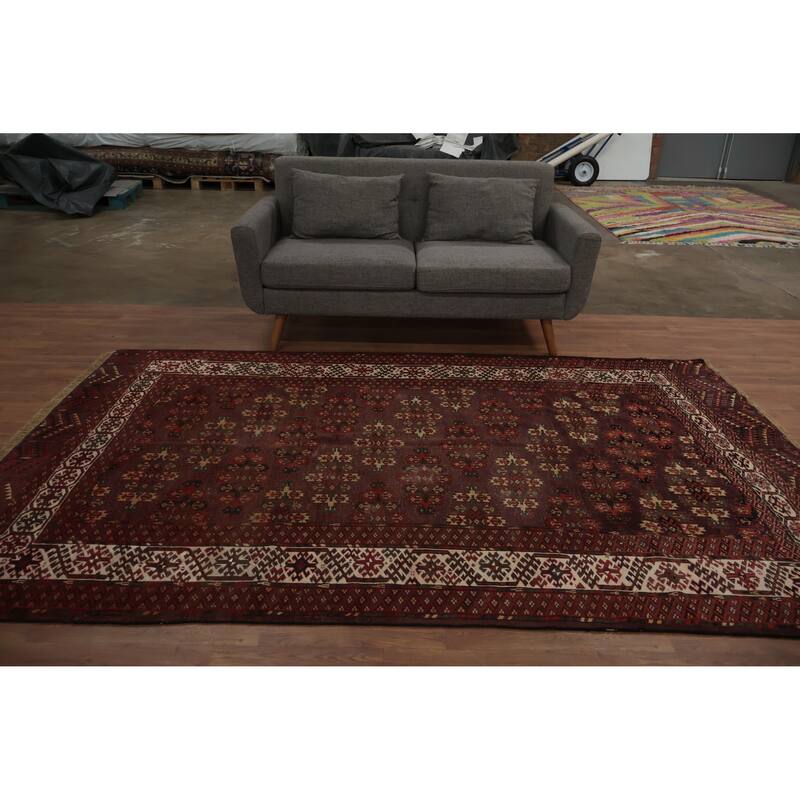 Hand Knotted Oriental 100% Wool Carpet Traditional Geometric Red Bokhara Area Rug - 9' 5'' X 5' 10''
