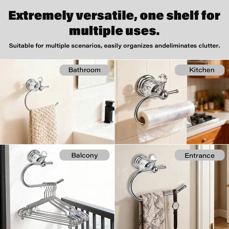 Elegant Wall-Mounted Towel Ring With Crystal Handle - 5.12'' H X 3.74'' W X 7.48'' D