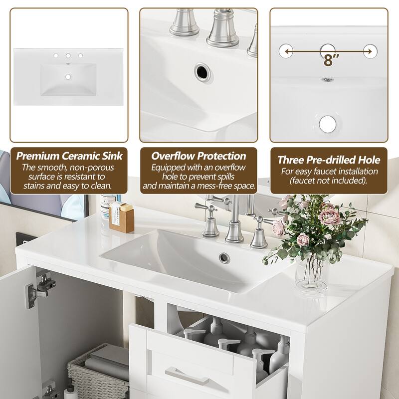 Bathroom Vanity with Sink, Bathroom Cabinet with Solid Wood Frame, Storage Cabinet with Soft Closing Door and 3 Drawers