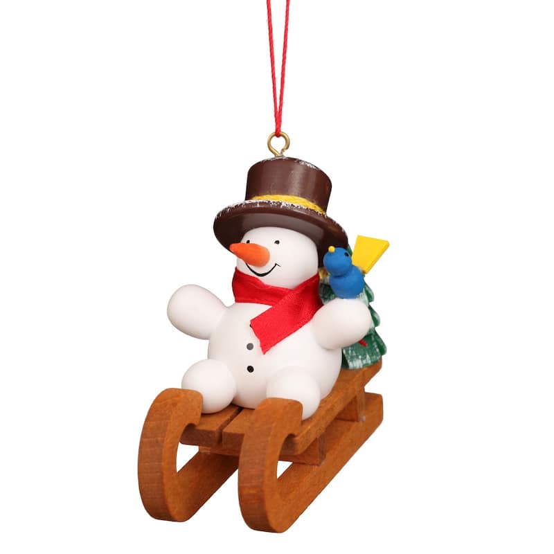 2.5" Christian Ulbricht Snowman on Sled Christmas Figurine Ornament