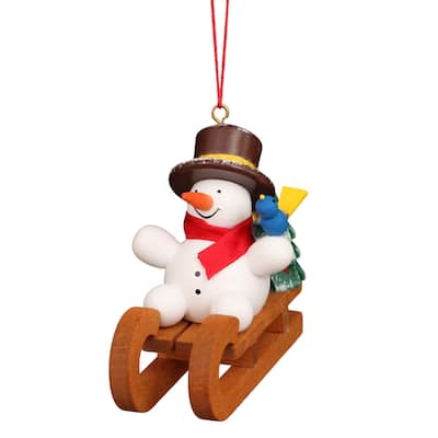 2.5" Christian Ulbricht Snowman on Sled Christmas Figurine Ornament