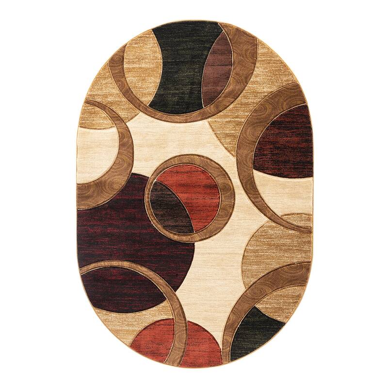 Orelsi Collection Abstract Geometric Circles Area Rug - 5'2" x 7'5" Oval - Beige/Brown