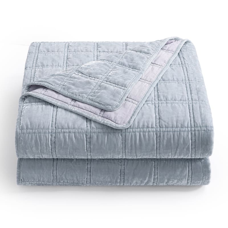 HiEnd Accents Stella Faux Silk Velvet Double Box Stitch Modern Rustic 3 Piece Quilt Set