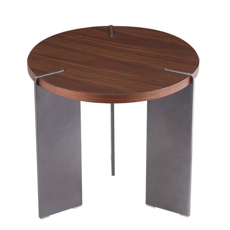 Round Wooden Coffee Table with 3 Black Metel Feet