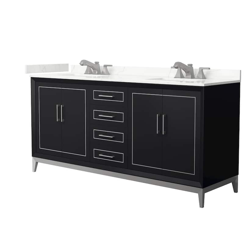 Wyndham Collection WCH515172D-QTZ-US3MXX Marlena 72" Free Standing - Black / Giotto Quartz Top / Brushed Nickel