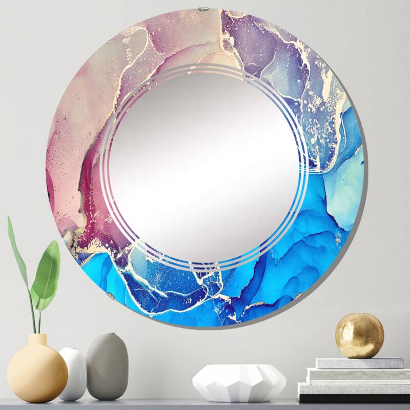 Designart 'Blue And Purple Liquid Art I' Printed Modern Wall Mirror - 24in.x24in.