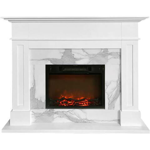 Cambridge Sofia 57-In. Electric Fireplace with 1500W Log insert and White Mantel
