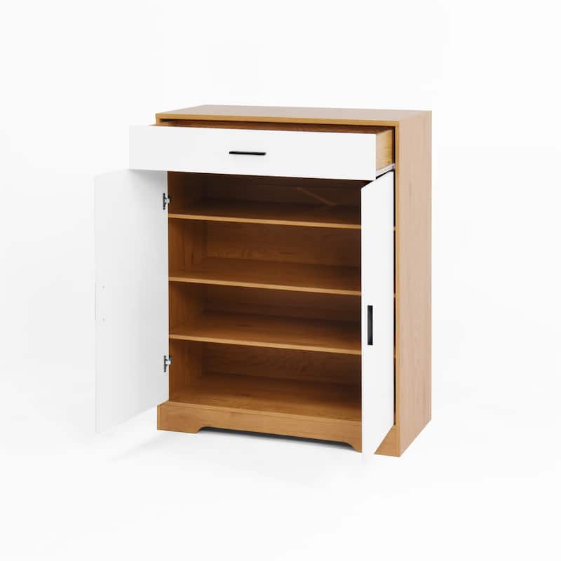 Freestanding Wood Shoe Storage Cabinet w/ 2 Doors ,Adjustable Shelves